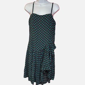 Kriss London Size 12 Black & Green Polka Dot Spaghetti Strap Short Summer Dress